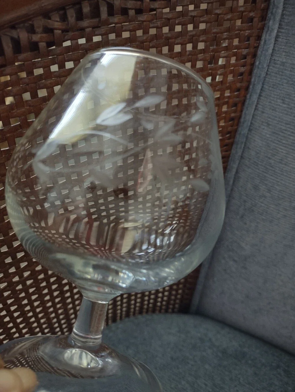 Brandy Stemmed Glasses Etched Flower